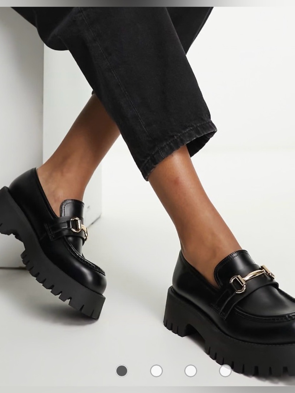 ASOS Masterpiece Chunky Loafers glossy Black W/ Horse Bit Buckle Sz 6 NEW